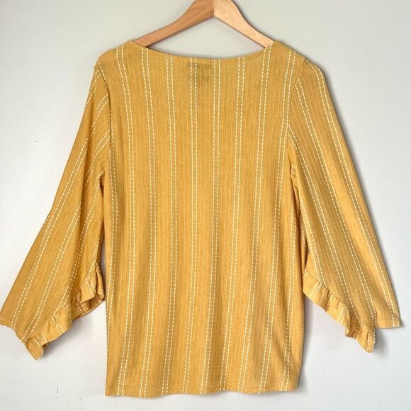 Anthropologie W5 Concepts Swiss Dot Ruffle Bell Sleeve Goldenrod Blouse SZ L - Picture 5 of 15